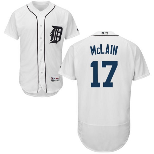 Tigers #17 Denny McLain White Flexbase Authentic Collection Stitched MLB Jersey - Click Image to Close